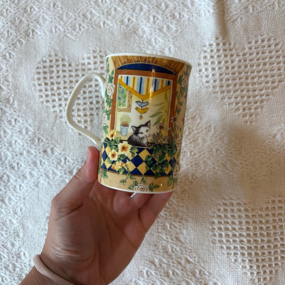Vintage Royal Doulton Expressions Window Box Cat Coffee Tea Mug Fine China
